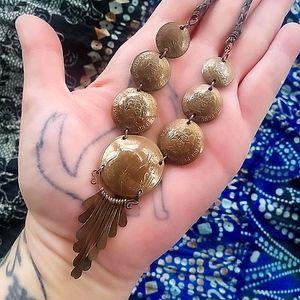 ❤ Vintage Peruvian Boho Bronze Coin Bib Necklace, Peru.